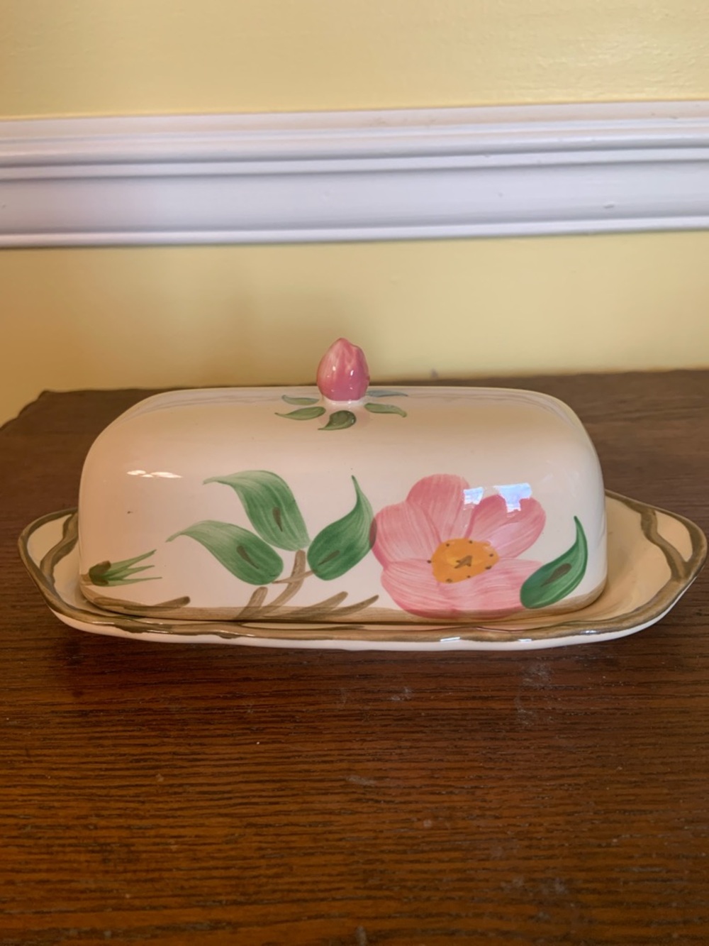 Vintage Franciscan Hand-Painted Floral Covered Butter Dish Made in England